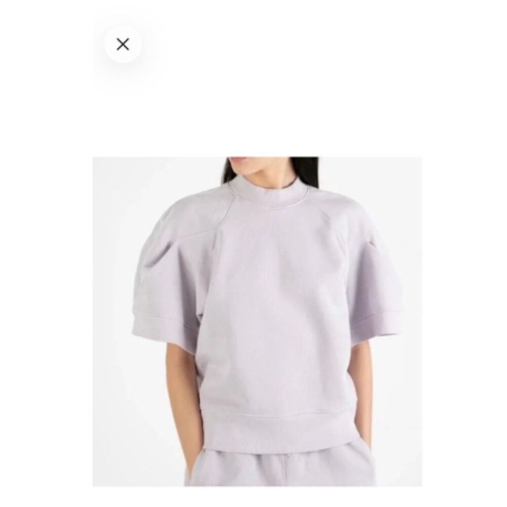 AGOLDE Crewneck Sweatshirt Womens Small Cropped Short Pleated Sleeves Lilac NWOT